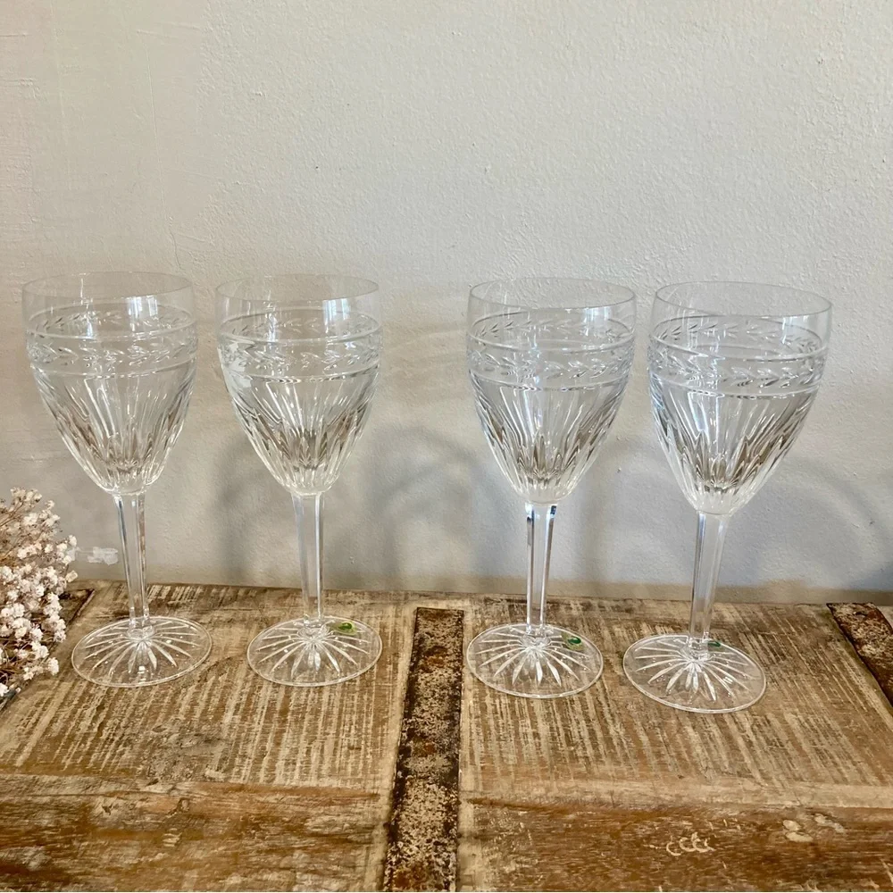 Set of 4 Waterford Laurel Water Goblets 8.5” Tall Crystal Made in Germany